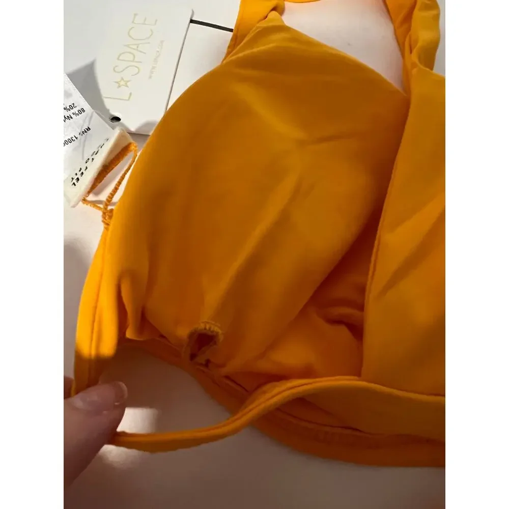 NWT L*Space Women's Avery Wrap-Style Beach Swim Bikini Top Mango Orange Size L